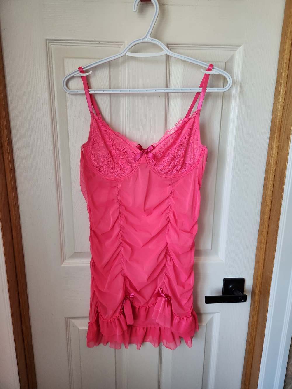 SHEIN Hot Pink Lace-Trim Ruched Chemise